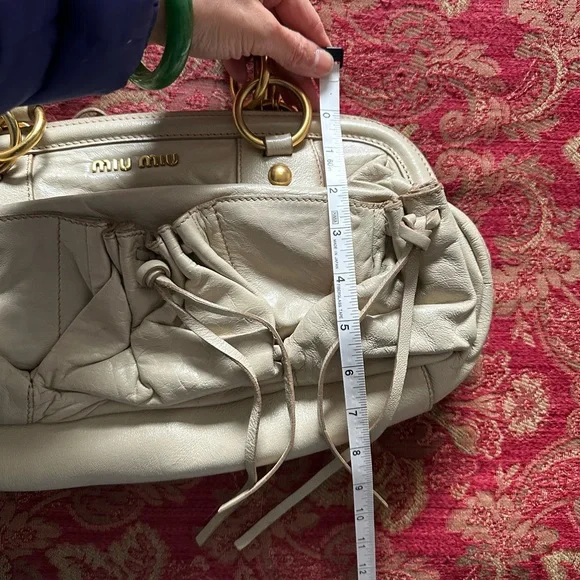 Miu Miu Gray Slouchy Shoulder Bag with Gold-Tone Accents - Picture 8 of 11